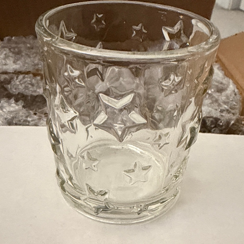 SET of 12  Star Embossed Clear Glass Votive Holder
